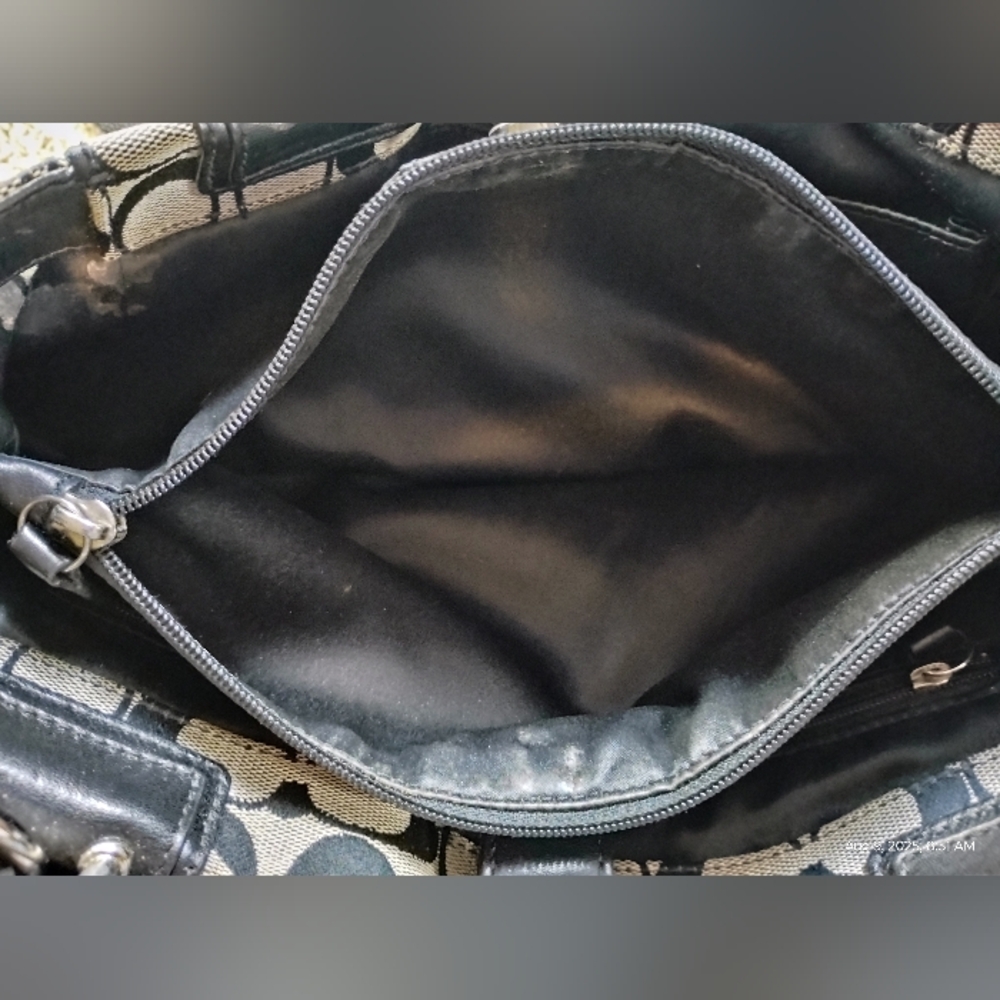 Coach Black and Tan Turn Lock Signature Tote Bag(12"W 8"H)Without Shoulder Strap - Picture 3 of 5